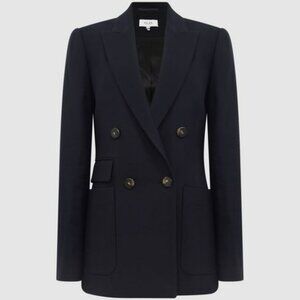 Reiss Larsson Double Breasted Twill Blazer size US 4 / UK 8 Navy